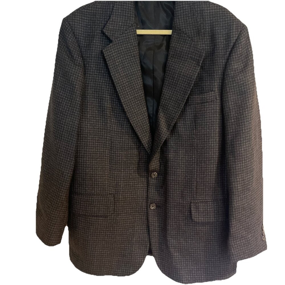 Oscar de la Renta BlackBrown Gray Houndstooth Check 100% Wool Tweed Blazer 42R